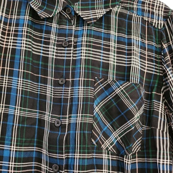 Torrid Top 1X Black Plaid‎ Lizzie Rayon Twill Button-Up Long Sleeve Shirt NWT - Picture 2 of 13